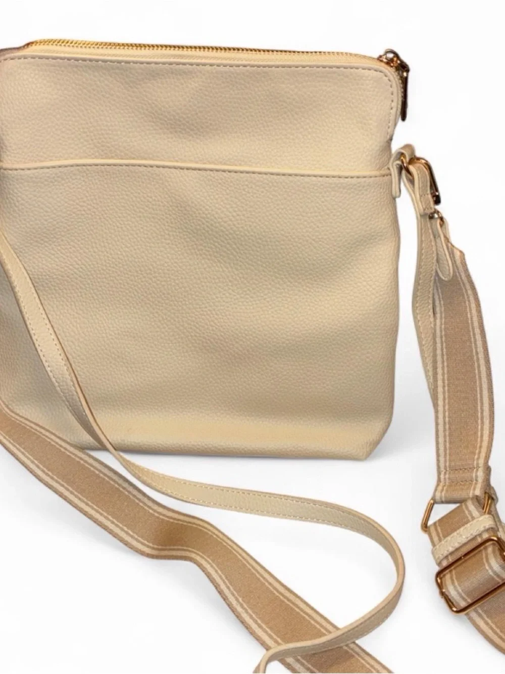Anne Klein Beige Cream Crossbody Bag with Striped Adjustable Strap